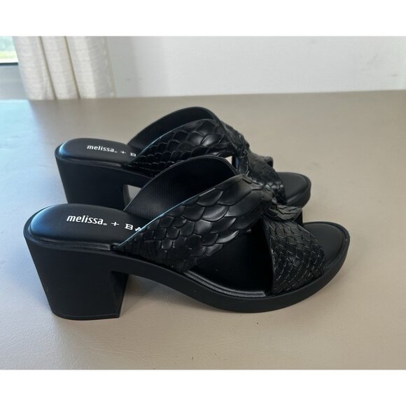 Melissa x Baja East Collab Black Python Strappy Block Heel Slide Sandals Women 7 - Picture 8 of 13